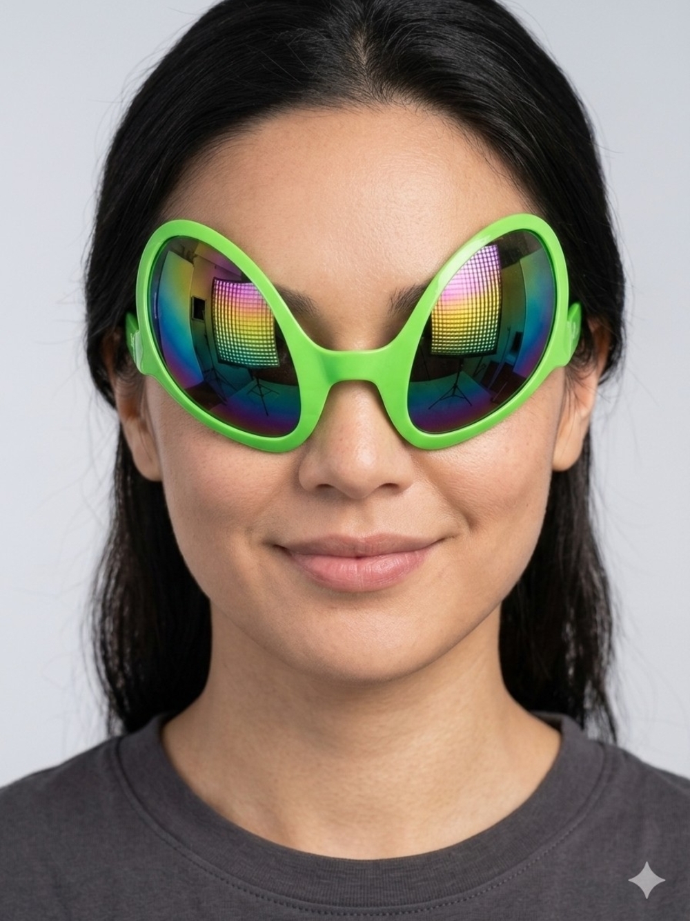 Close Encounter Alien Costume Glasses Sunglasses Green UFO Mirrored Rainbow Bug
